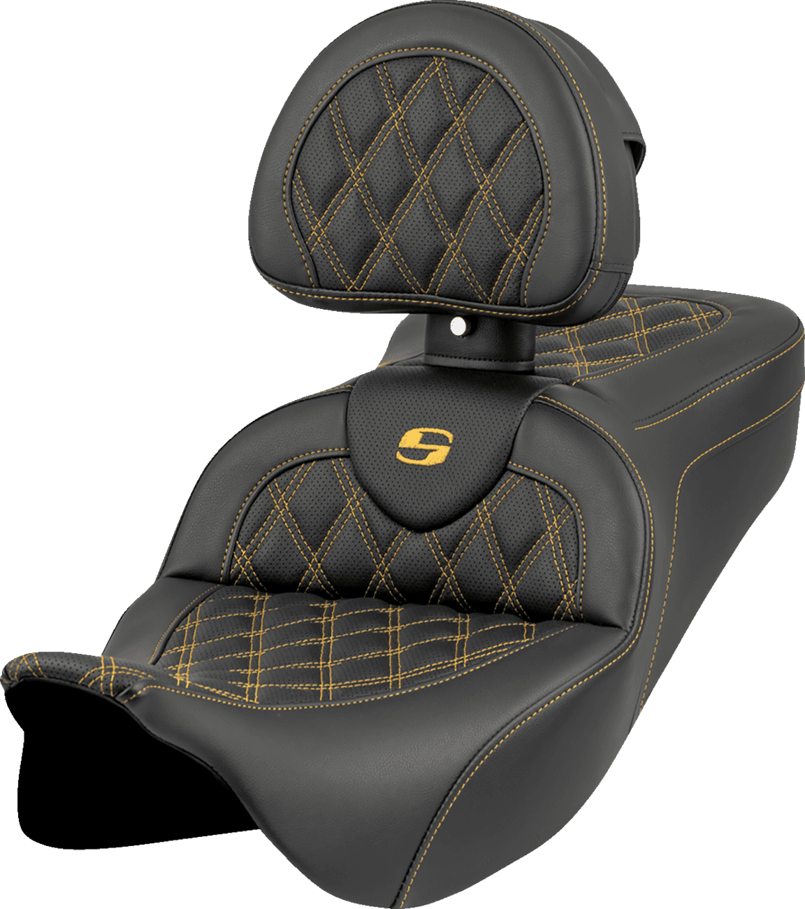 SADDLEMEN 0801-1986 Roadsofa™ Seat - Lattice Stitch - Gold Stitch - w/ Backrest - FL '08-'23