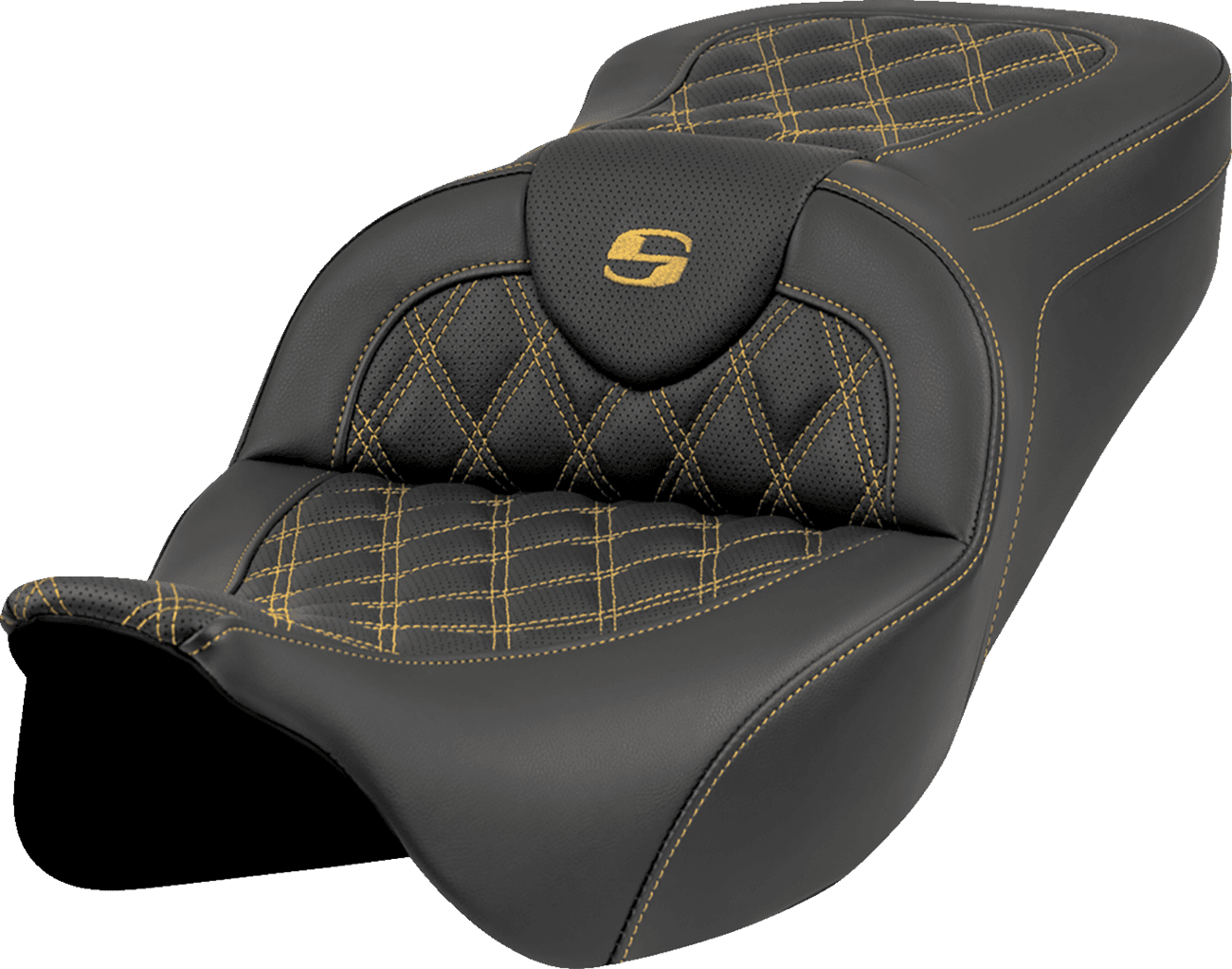 SADDLEMEN 0801-1988 Roadsofa™ Seat - Lattice Stitch - Gold Stitch - w/o Backrest - FL '08-'23