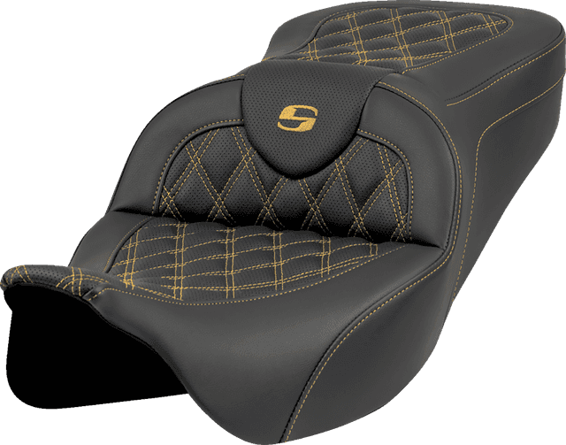 SADDLEMEN 0801-1988 Roadsofa™ Seat - Lattice Stitch - Gold Stitch - w/o Backrest - FL '08-'23
