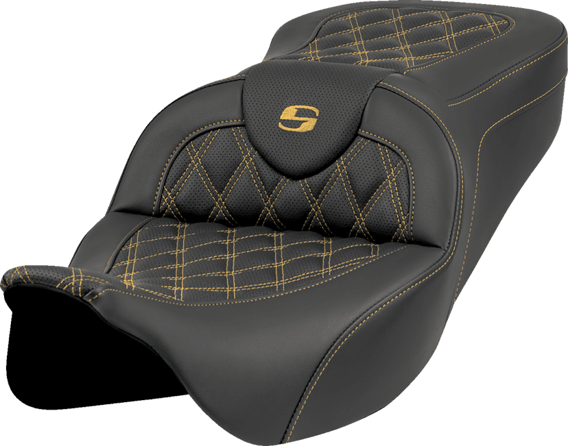 SADDLEMEN 0801-1988 Roadsofa™ Seat - Lattice Stitch - Gold Stitch - w/o Backrest - FL '08-'23