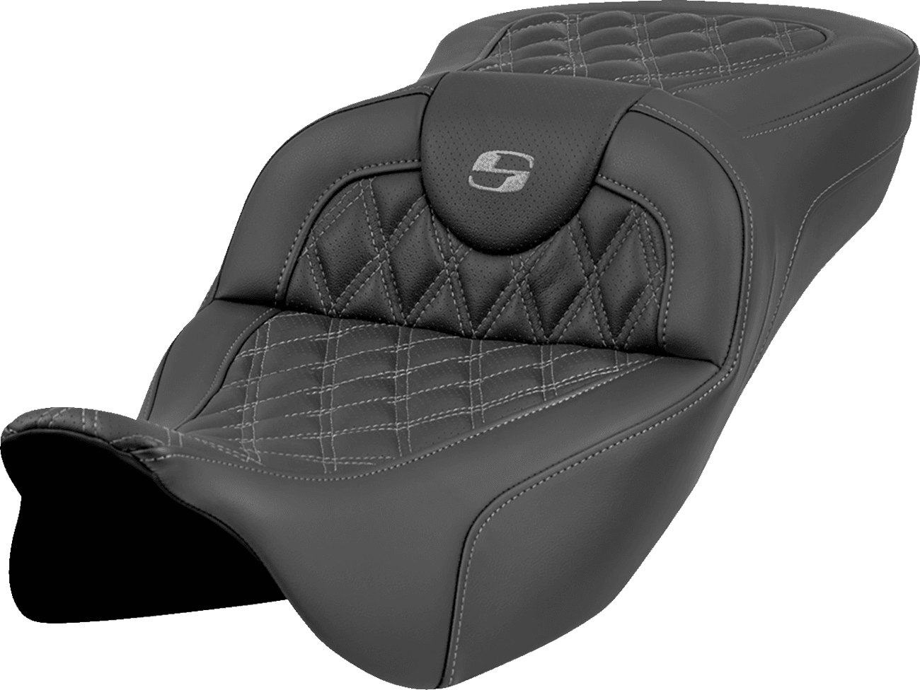 SADDLEMEN 0801-1989 Roadsofa™ Extended Reach Seat - Lattice Stitch - Gray Stitch - without Backrest - FL '08-'23