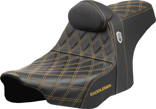 SADDLEMEN 0801-2013 Pro Series SDC Performance Seat - Gold Stitching - w/ Backrest - FLT/FLH '23-'25