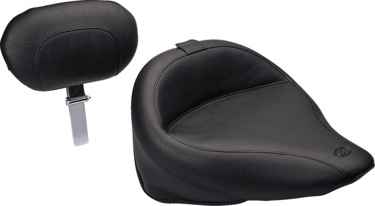 MUSTANG 0802-0237 Wide Solo Seat - With Backrest - Vintage - Black - Smooth - FLST '00-'05