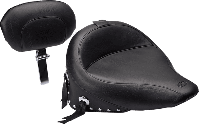 MUSTANG 0802-0491 Wide Solo Seat - With Backrest - Black - Studded w/ Concho - FLST '00-'15 — image 1 of 4