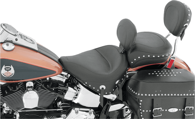 MUSTANG 0802-0491 Wide Solo Seat - With Backrest - Black - Studded w/ Concho - FLST '00-'15 — image 4 of 4