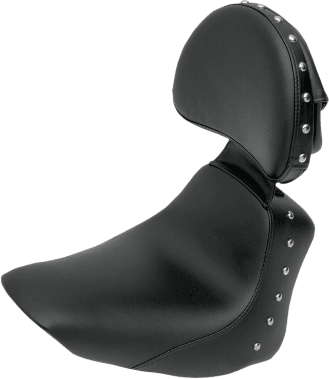 SADDLEMEN 0802-0597 Heels Down Solo Seat - With Backrest - Studded - Black - FLSTC