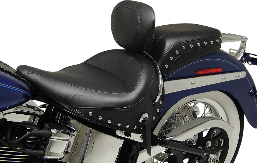 MUSTANG 0802-0892 Wide Solo Seat - With Backrest - Black - Studded w/ Concho - FLSTN '05-'17 — image 2 of 2