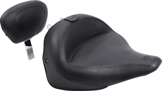 MUSTANG 0802-0893 Wide Solo Seat - With Backrest - Vintage - Black - Smooth - FLSTN '05-'17 — image 1 of 7