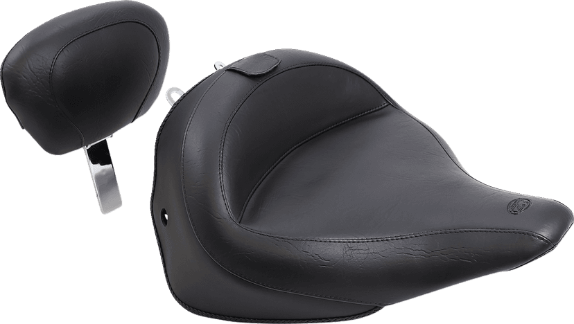 MUSTANG 0802-0893 Wide Solo Seat - With Backrest - Vintage - Black - Smooth - FLSTN '05-'17 — image 1 of 7