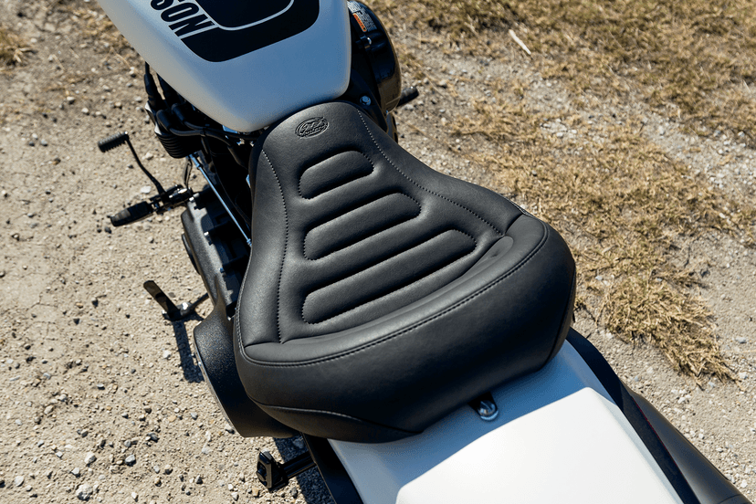 MUSTANG 0802-1057 Max Profile Solo Touring Seat - without Driver Backrest - Black - Trapezoid Stitch - FXFB/FXFBS — image 2 of 3