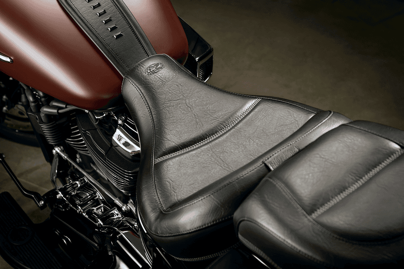 MUSTANG 0802-1063 Max Profile Solo Touring Seat - with Driver Backrest - Black - Original - FLHC/FLDE — image 4 of 7