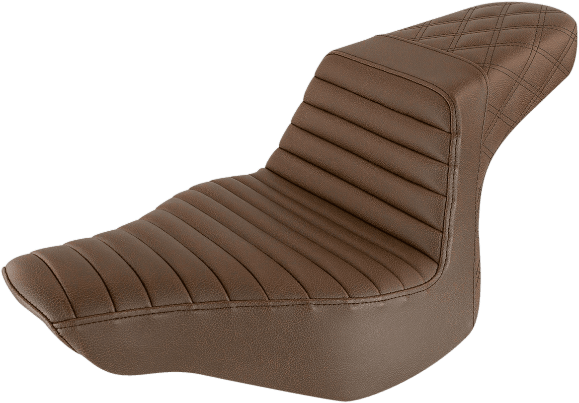 SADDLEMEN 0802-1370 Step-Up Seat - Front Tuck-n-Roll/Rear Lattice Stitch - Brown