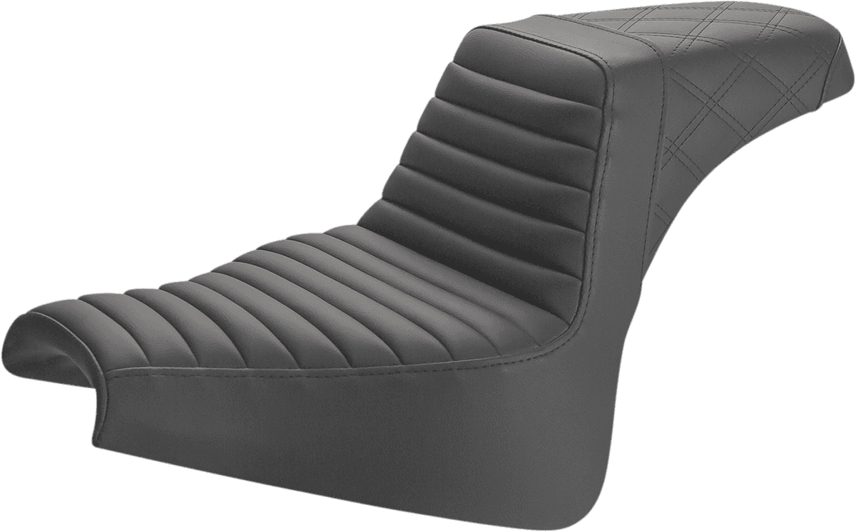 SADDLEMEN 0802-1371 Step-Up Seat - Front Tuck-n-Roll/Rear Lattice Stitch - Black - FXFB/S '18-'23