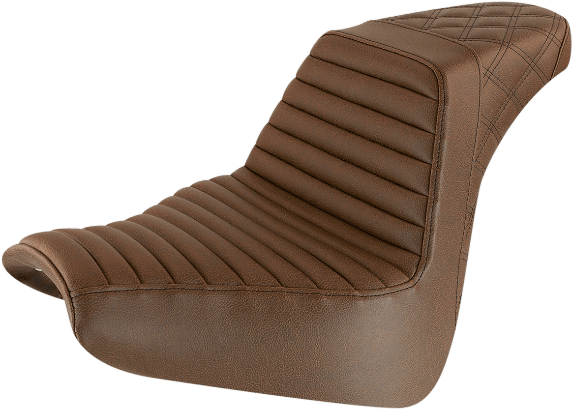SADDLEMEN 0802-1376 Step-Up Seat - Front Tuck-n-Roll/Rear Lattice Stitch - Brown - FXBR/S '18-'20