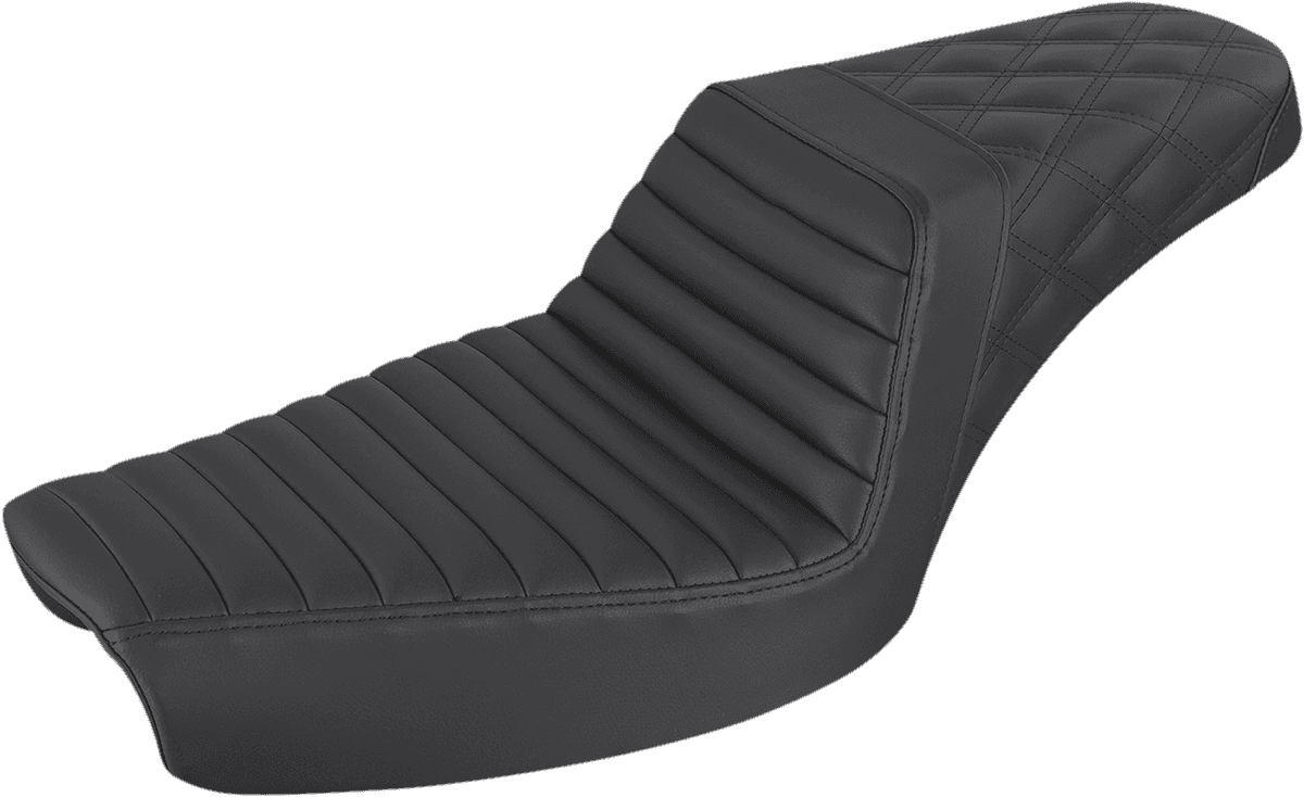 SADDLEMEN 0802-1383 Step-Up Seat - Front Tuck-n-Roll/Rear Lattice Stitch - Black