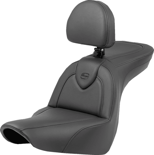 SADDLEMEN 0802-1570 Roadsofa™ Seat - with Backrest - Black/Black Stitching - FXLR/FLSB '18-'23