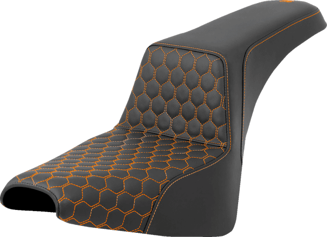 SADDLEMEN 0802-1579 Step-Up Seat - Honeycomb - Orange Stitching - FXBB/FXST '18-'24