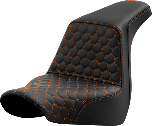 SADDLEMEN 0802-1583 Step-Up Seat - Honeycomb - Orange Stitching - FL/FX '18-'24