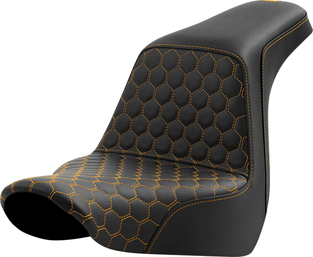 SADDLEMEN 0802-1584 Step-Up Seat - Honeycomb - Gold Stitching - FL/FX '18-'24