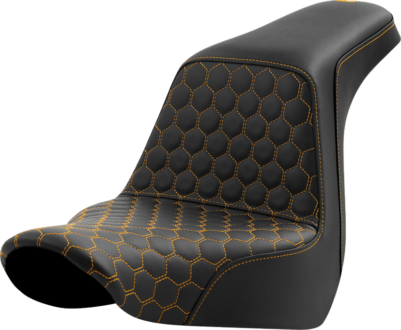 SADDLEMEN 0802-1584 Step-Up Seat - Honeycomb - Gold Stitching - FL/FX '18-'24