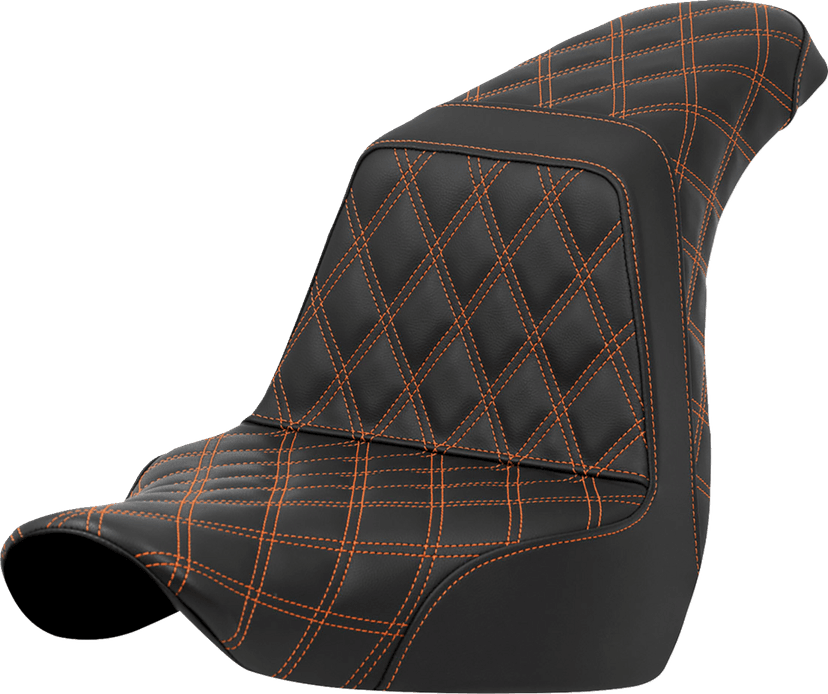 SADDLEMEN 0802-1588 Step-Up Seat - Full Lattice Stitch - Orange Stitch - FXLR/FLSB '18-'21