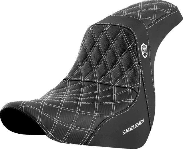 SADDLEMEN 0802-1596 Pro Series SDC Performance Seat - w/o Backrest - White Stitch - FL/FX '18-'20