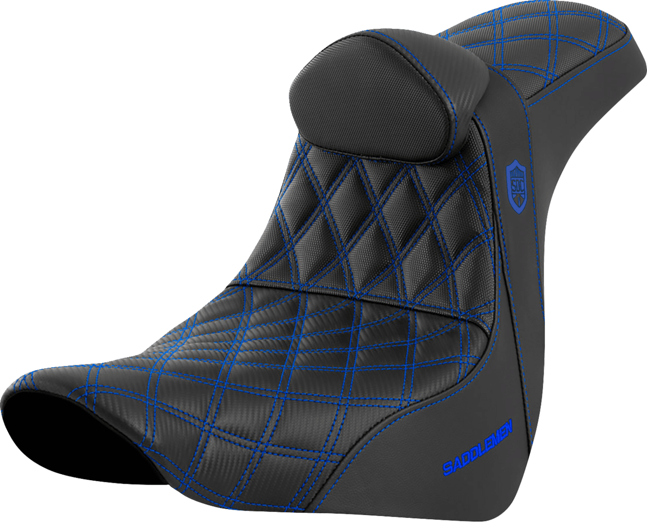 SADDLEMEN 0802-1597 Pro Series SDC Performance Seat - w/ Backrest - Blue Stitch - FL/FX '18-'23