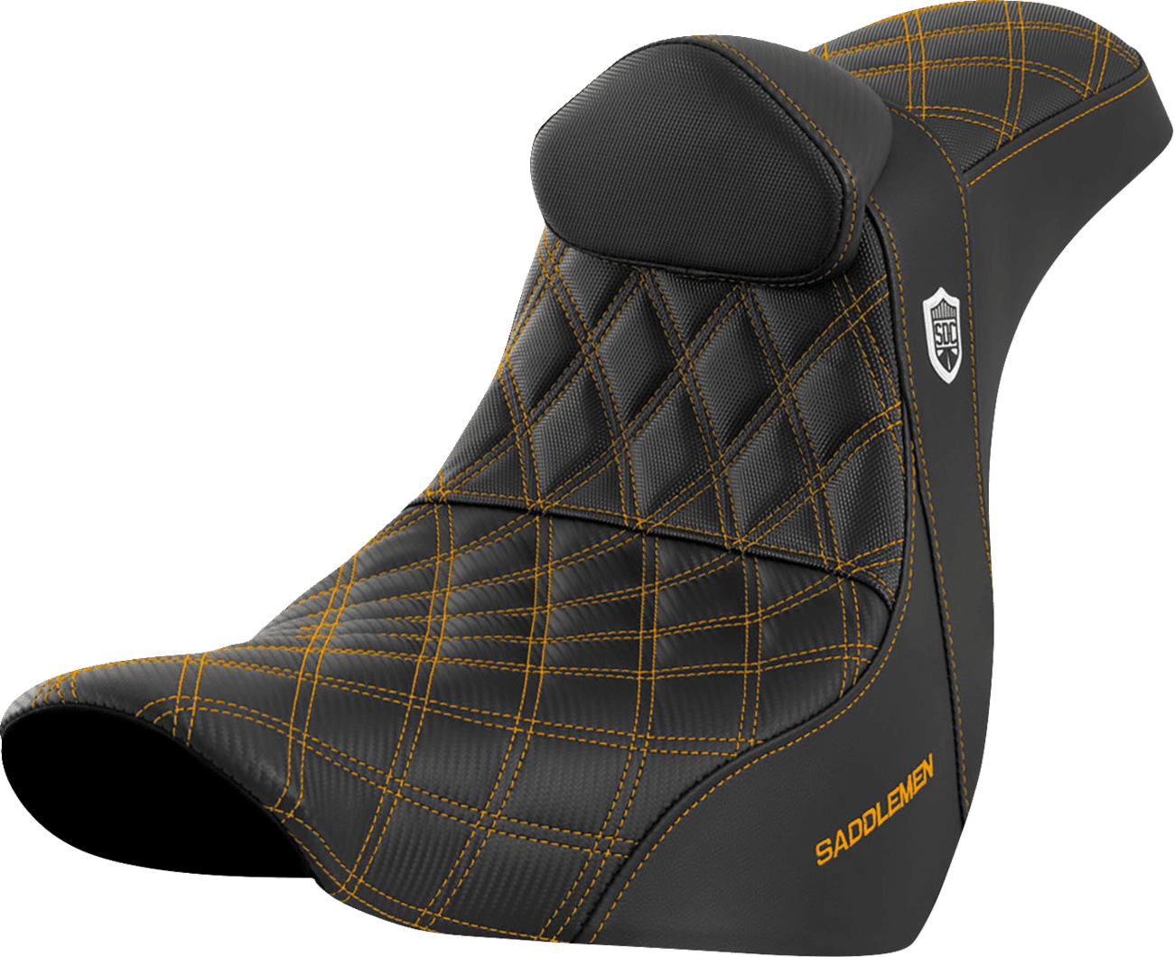 SADDLEMEN 0802-1598 Pro Series SDC Performance Seat - w/ Backrest - Gold Stitch - FL/FX '18-'23