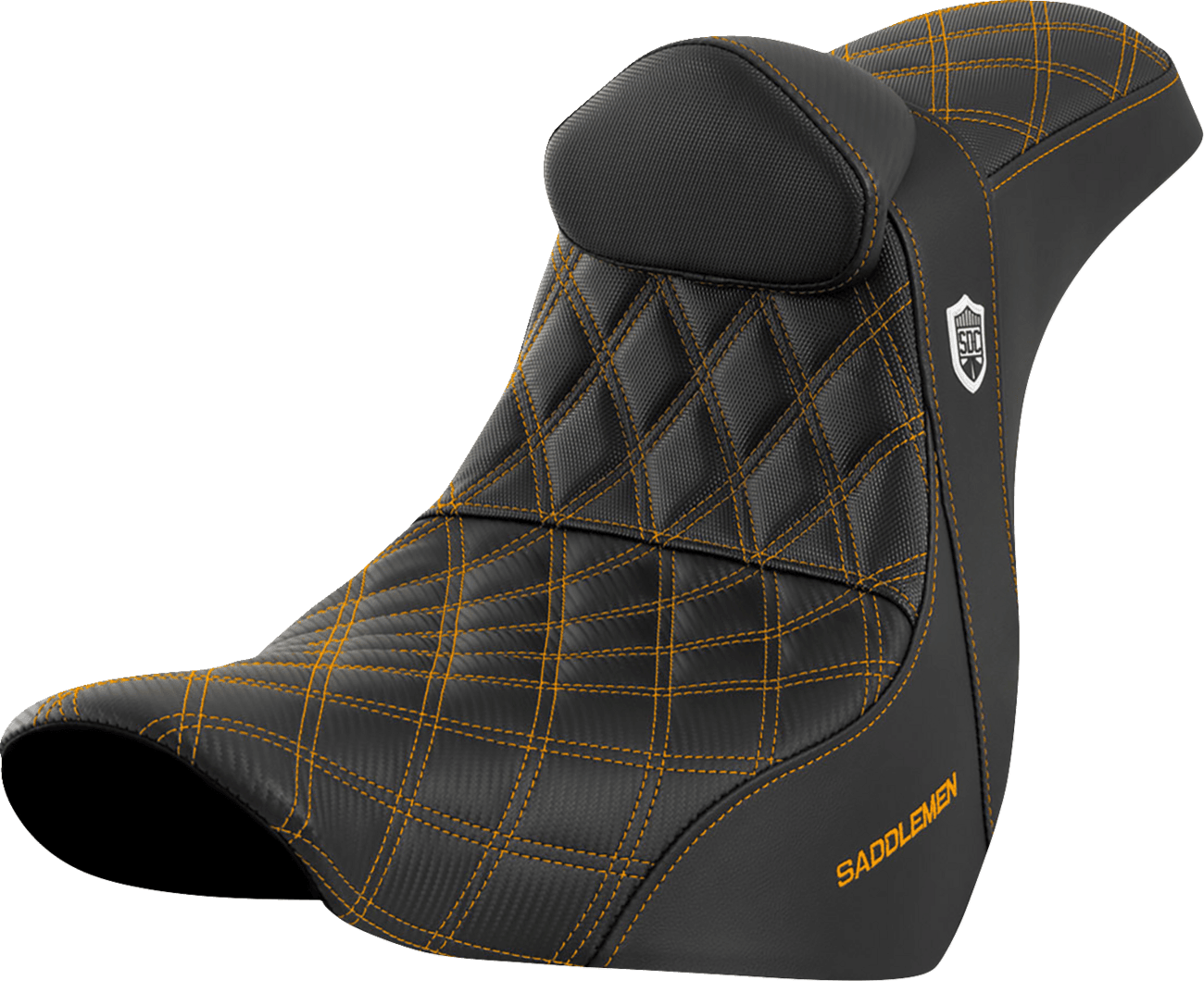 SADDLEMEN 0802-1598 Pro Series SDC Performance Seat - w/ Backrest - Gold Stitch - FL/FX '18-'23