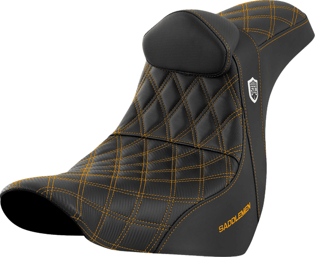 SADDLEMEN 0802-1598 Pro Series SDC Performance Seat - w/ Backrest - Gold Stitch - FL/FX '18-'23