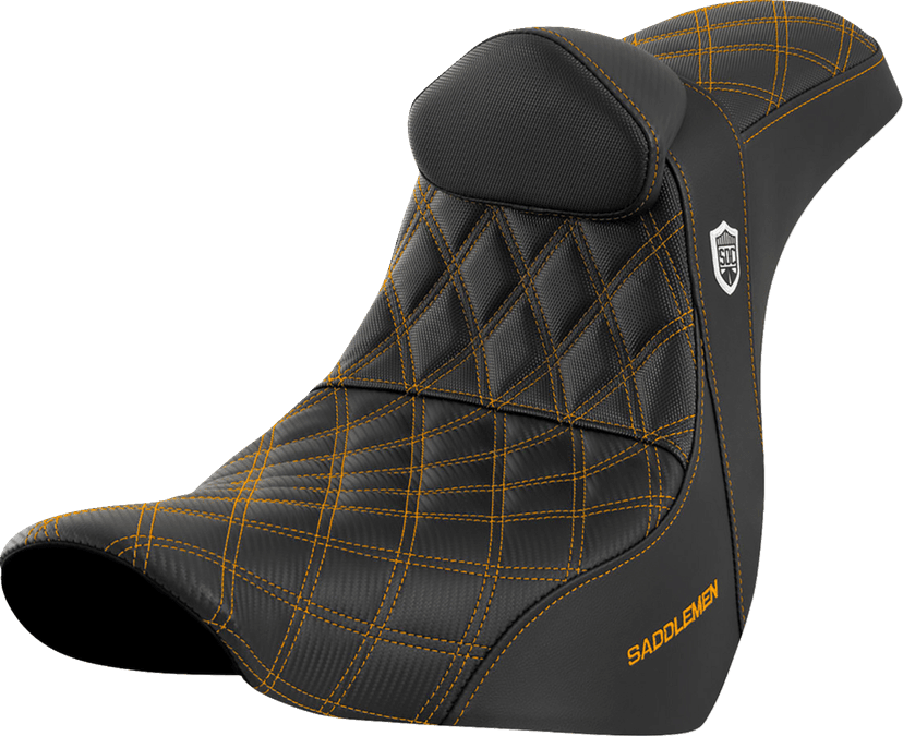 SADDLEMEN 0802-1598 Pro Series SDC Performance Seat - w/ Backrest - Gold Stitch - FL/FX '18-'23