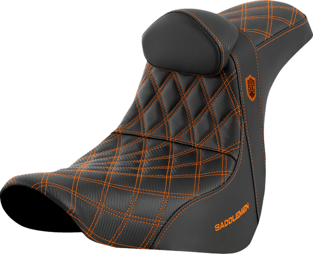 SADDLEMEN 0802-1600 Pro Series SDC Performance Seat - w/ Backrest - Orange Stitch - FL/FX '18-'23