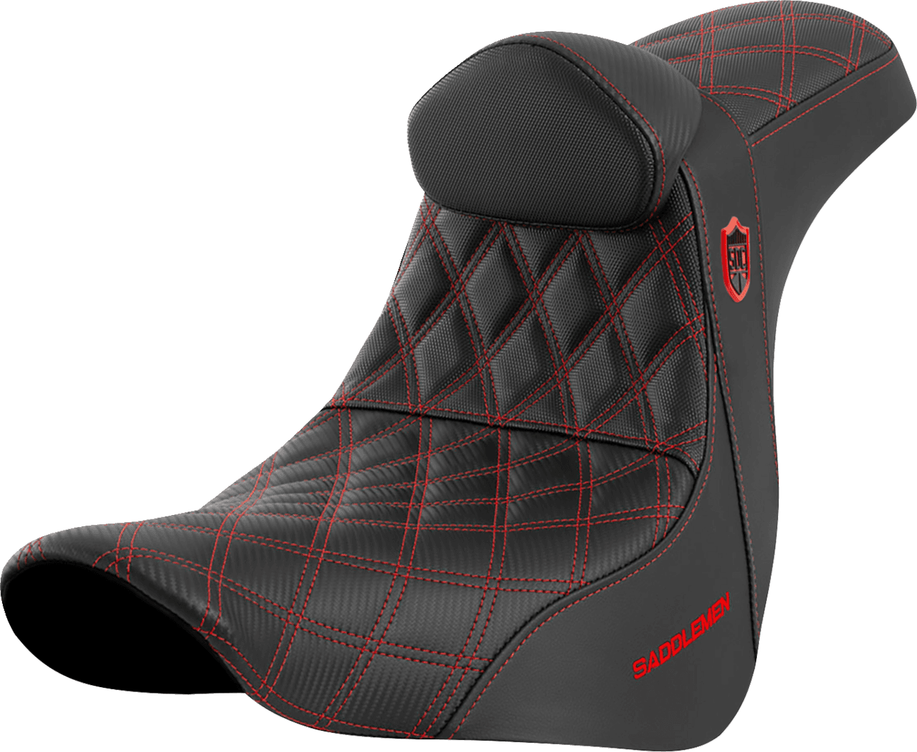 SADDLEMEN 0802-1601 Pro Series SDC Performance Seat - w/ Backrest - Red Stitch - FL/FX '18-'23