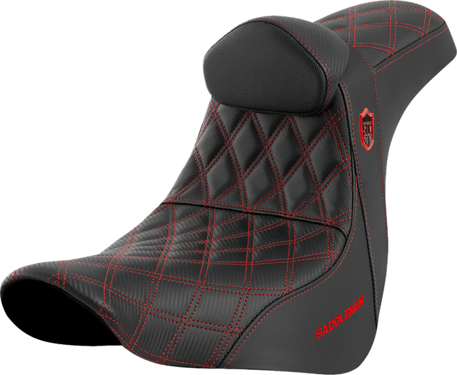 SADDLEMEN 0802-1601 Pro Series SDC Performance Seat - w/ Backrest - Red Stitch - FL/FX '18-'23