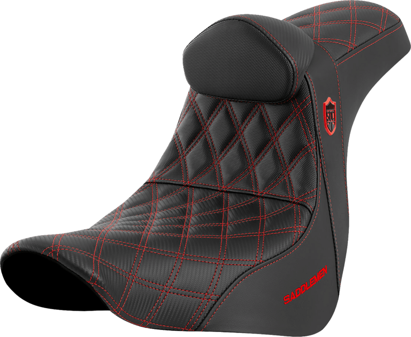 SADDLEMEN 0802-1601 Pro Series SDC Performance Seat - w/ Backrest - Red Stitch - FL/FX '18-'23