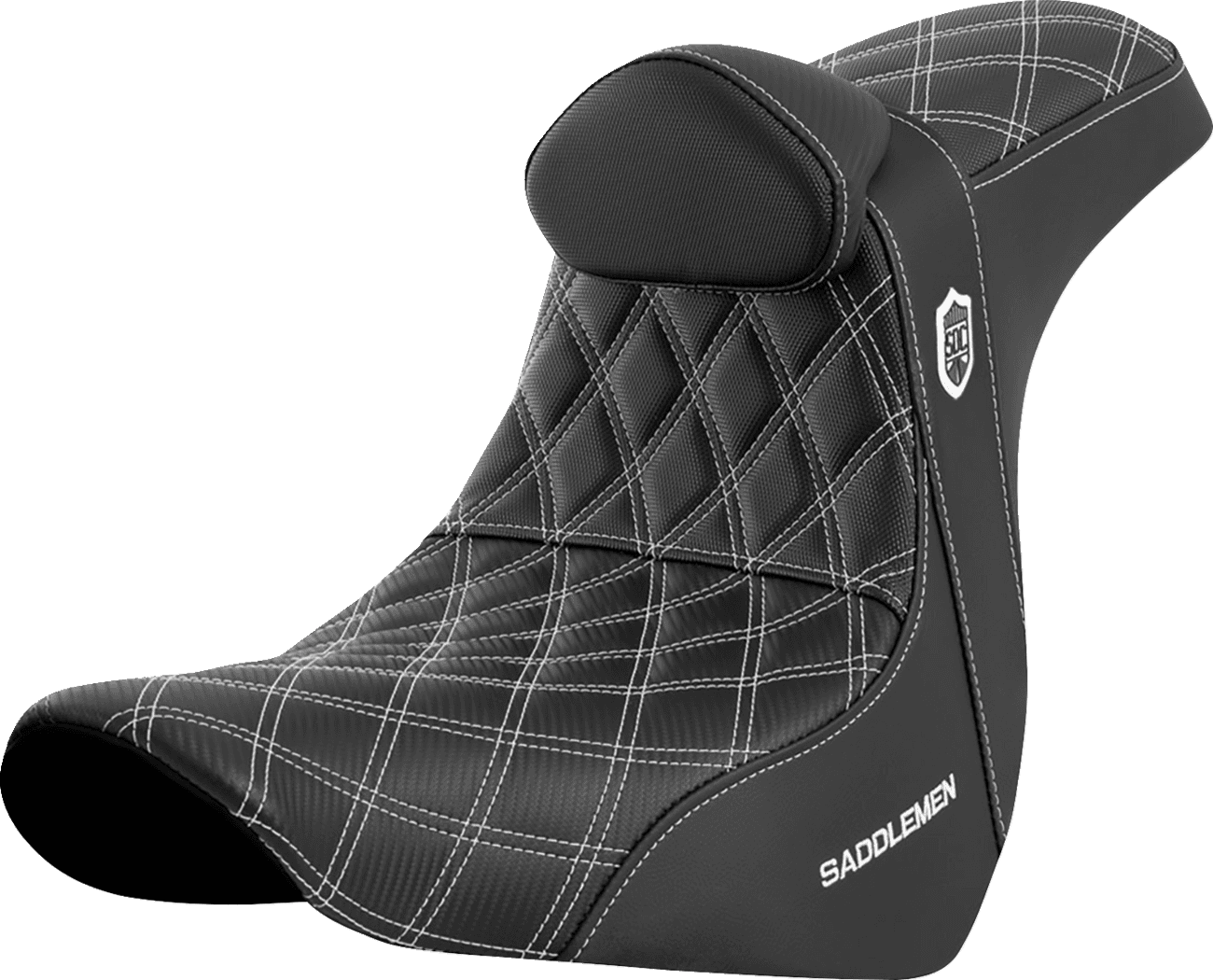 SADDLEMEN 0802-1602 Pro Series SDC Performance Seat - w/ Backrest - White Stitch - FL/FX '18-'23