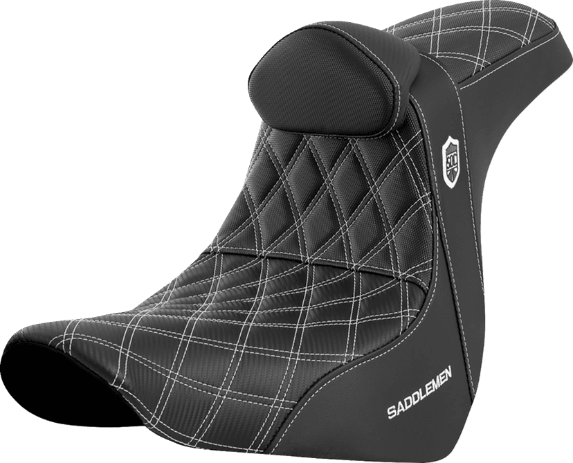 SADDLEMEN 0802-1602 Pro Series SDC Performance Seat - w/ Backrest - White Stitch - FL/FX '18-'23