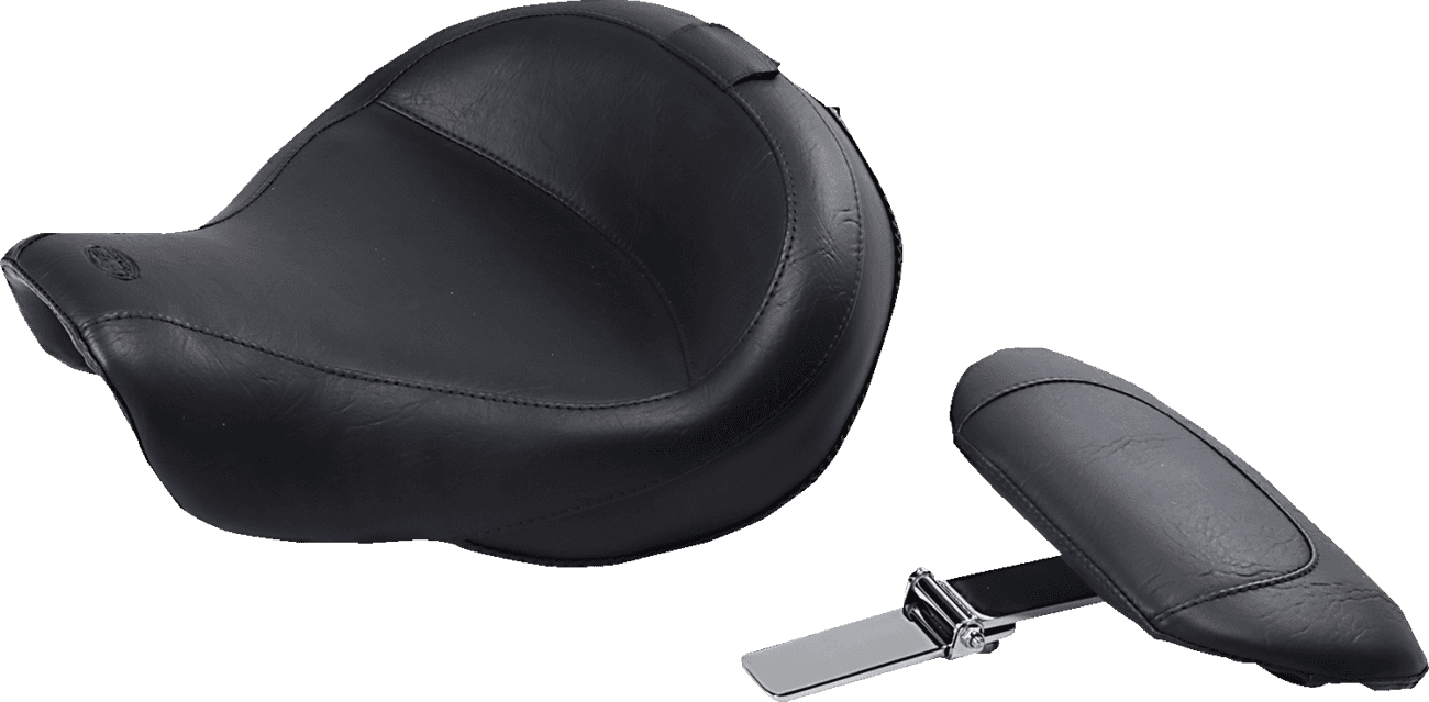 MUSTANG 0803-0312 Wide Solo Seat - With Backrest - Vintage - Black - Smooth - FXD '06-'17
