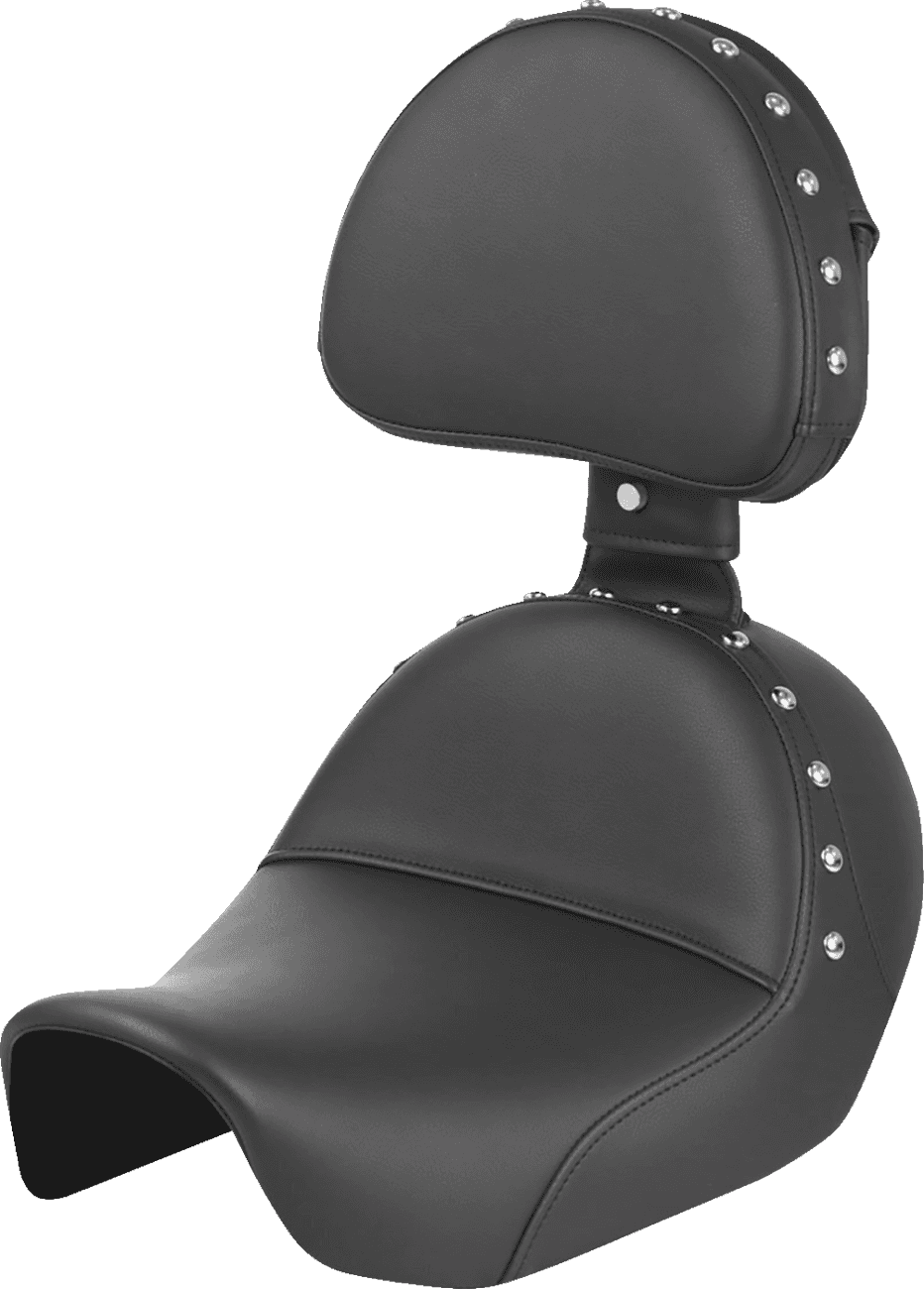 SADDLEMEN 0803-0348 Heels Down Solo Seat - With Backrest - Studded - Black - Dyna
