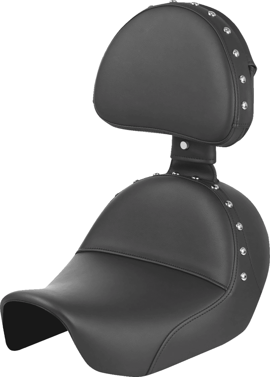 SADDLEMEN 0803-0348 Heels Down Solo Seat - With Backrest - Studded - Black - Dyna