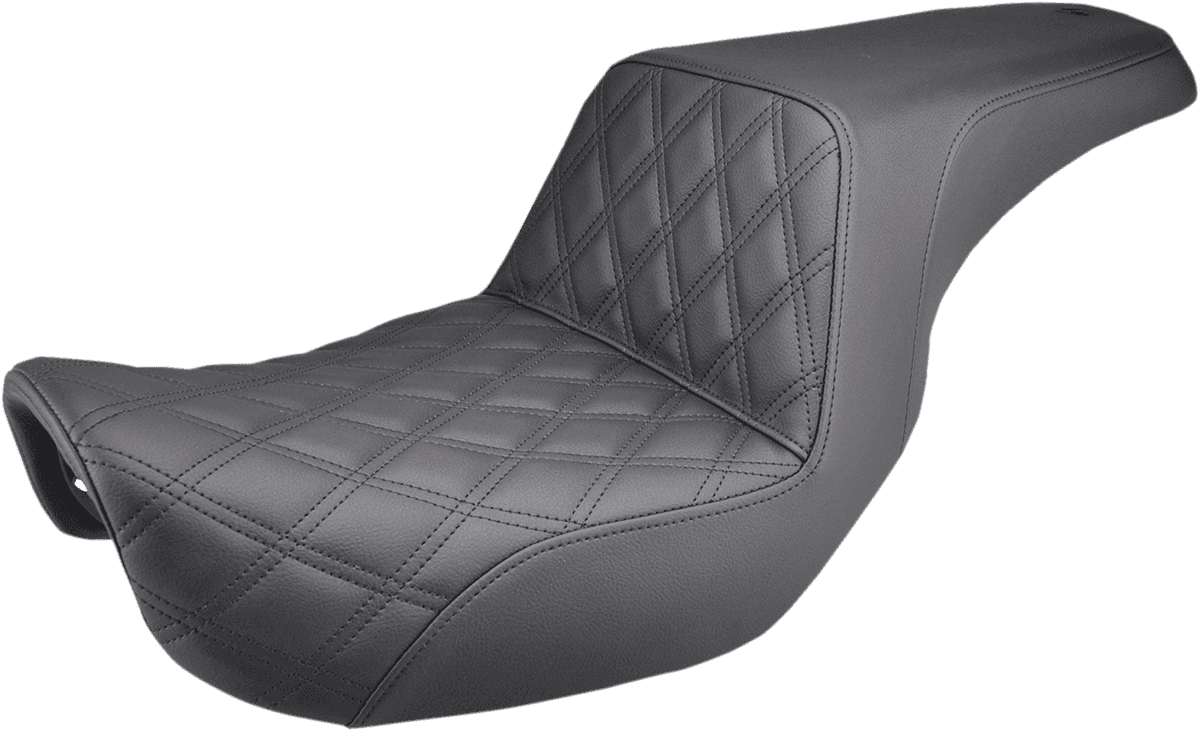 SADDLEMEN 0803-0528 Step-Up Seat - Front Lattice Stitch - Black - Dyna