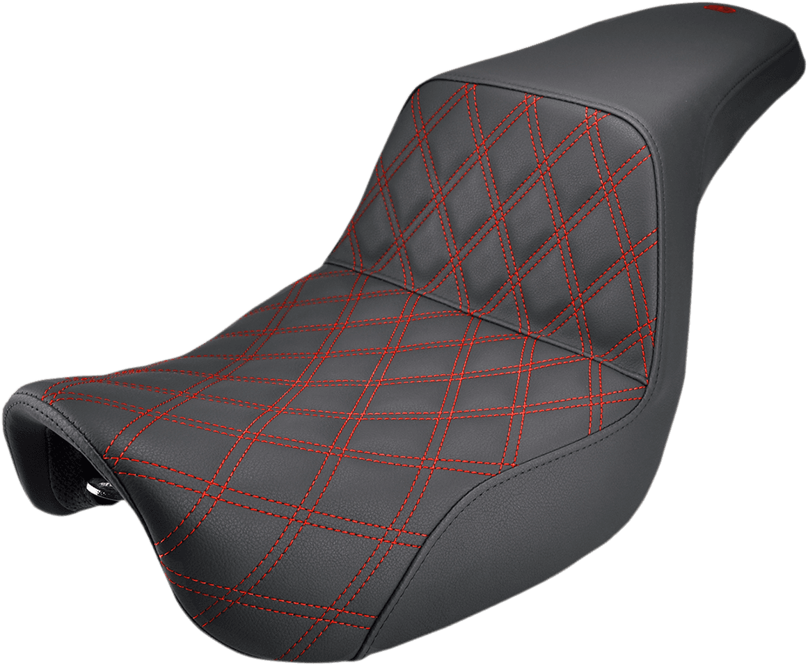 SADDLEMEN 0803-0593 Step-Up Seat - Front Lattice Stitch/With Red Stitching - Black - Dyna