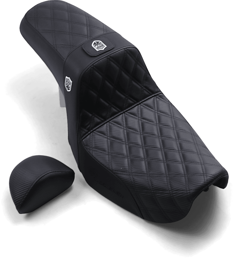 SADDLEMEN 0803-0630 Pro Series SDC Performance Seat - w/ Backrest - Lattice Stitch/Lumbar Gripper - FLD/FXD '06-'17 — image 2 of 3