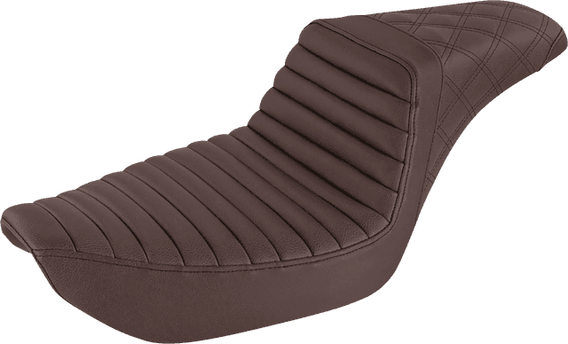 SADDLEMEN 0803-0655 Step-Up Seat - Front Tuck-n-Roll/Rear Lattice Stitch - Brown - Dyna