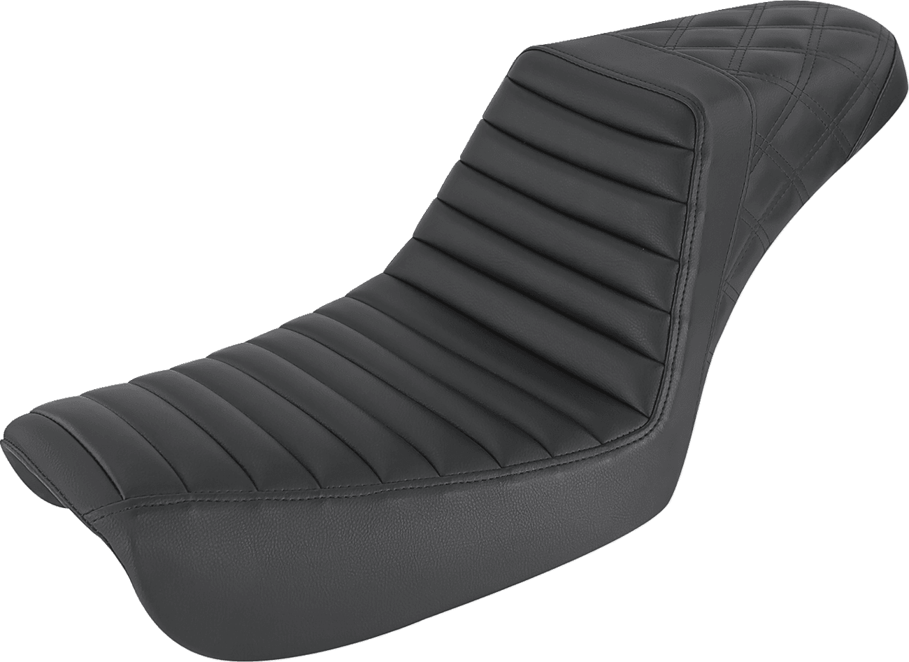 SADDLEMEN 0803-0656 Step-Up Seat - Front Tuck-n-Roll/Rear Lattice Stitch - Black - FXD