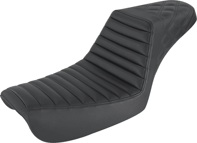 SADDLEMEN 0803-0656 Step-Up Seat - Front Tuck-n-Roll/Rear Lattice Stitch - Black - FXD
