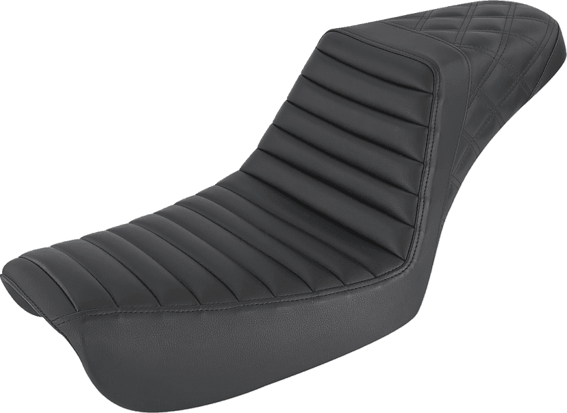 SADDLEMEN 0803-0656 Step-Up Seat - Front Tuck-n-Roll/Rear Lattice Stitch - Black - FXD