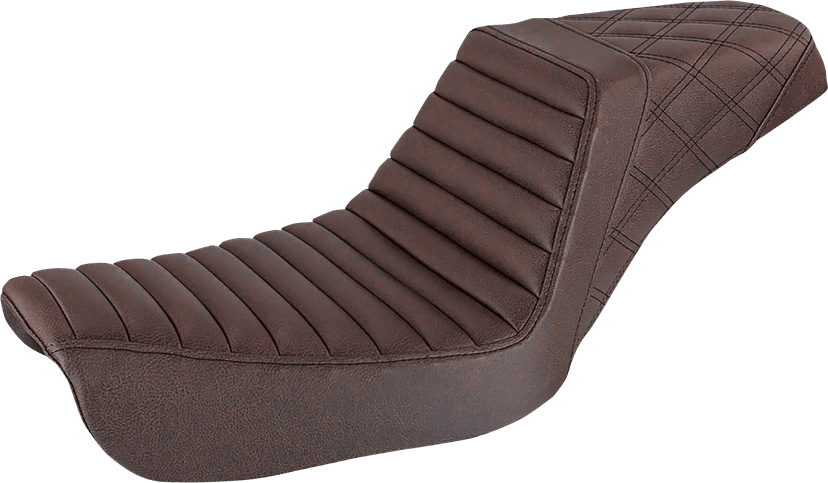 SADDLEMEN 0803-0657 Step-Up Seat - Front Tuck-n-Roll/Rear Lattice Stitch - Brown - FXD — image 1 of 2