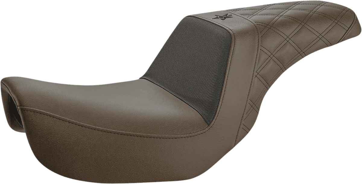 SADDLEMEN 0803-0691 Unknown Industries Seat - Front Carbon Fiber/Black Gripper Lumbar/Rear Lattice Stitch - Dyna