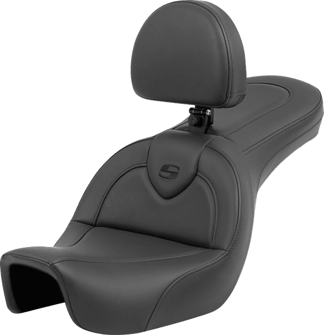 SADDLEMEN 0803-0710 Roadsofa™ Seat - with Backrest - Black/Black Stitching - FXD '06-'17